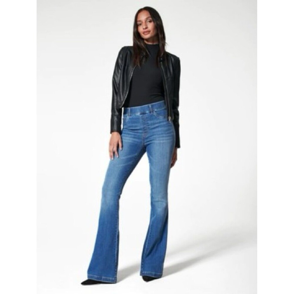 Spanx Women's Pull-On Stretch Denim Flare Faux Front Pockets Jeans  |  Size:  1X